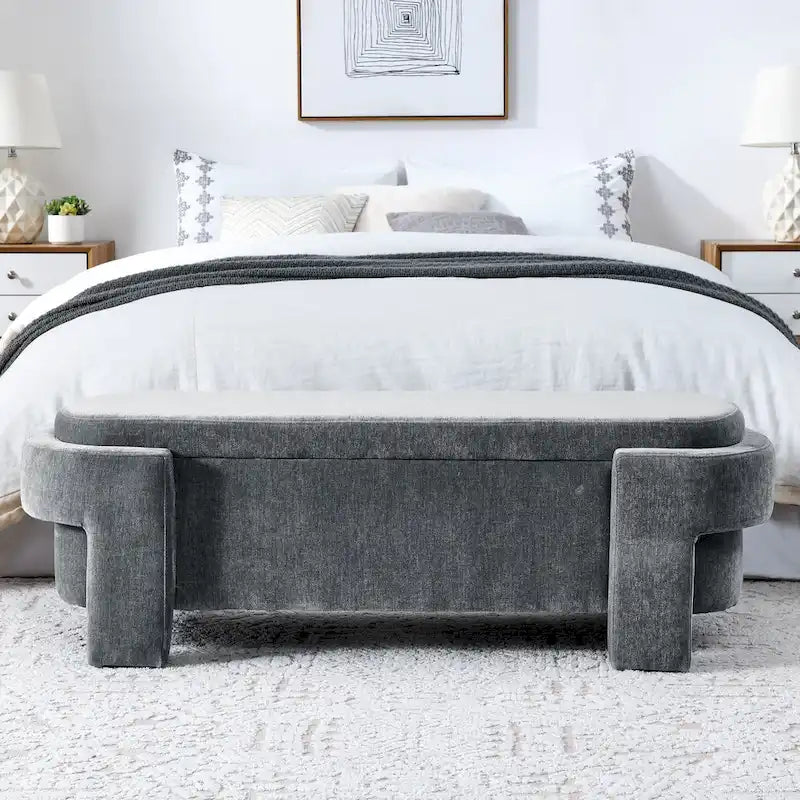 GDFStudio - Evelyn Chenille Upholstered Storage Bench with Turned Legs for Elegant Spaces