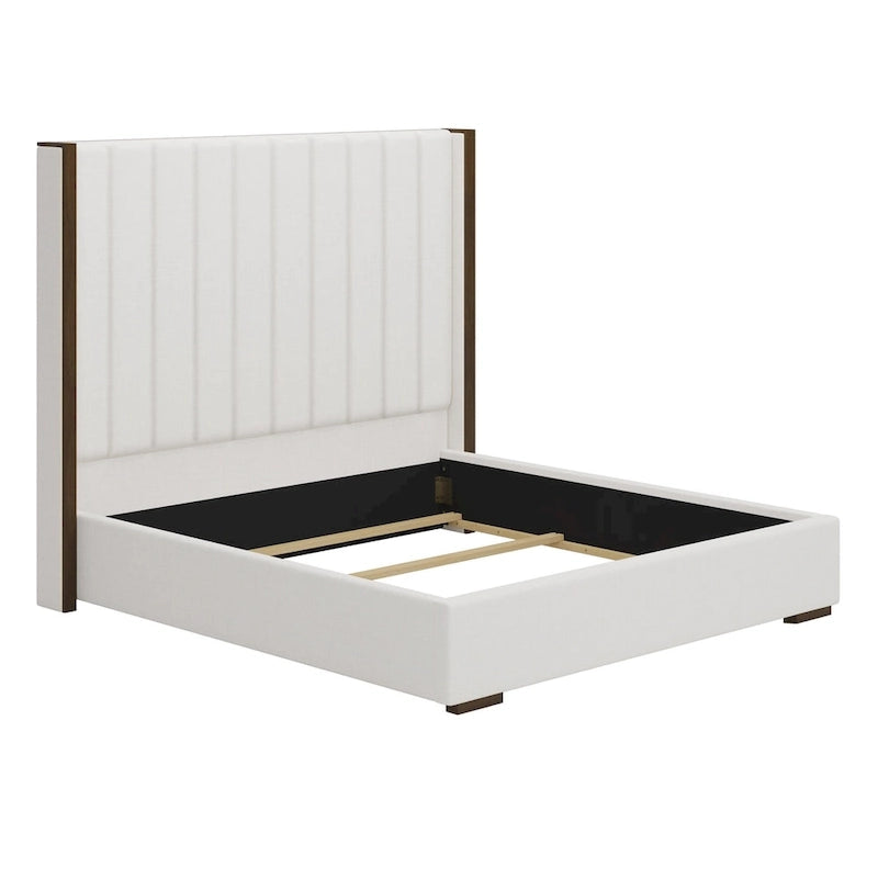 Roomfitters King Size Upholstered Bed, 67.5 Tall Headboard, Wingback, Vertical Stripes, Box Spring Needed