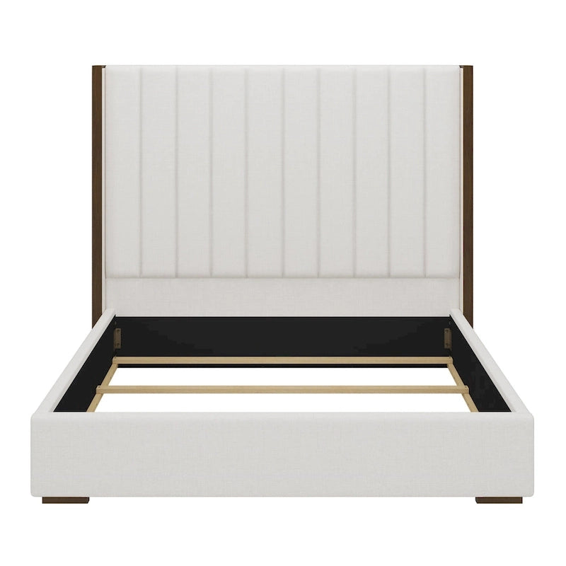 Roomfitters King Size Upholstered Bed, 67.5 Tall Headboard, Wingback, Vertical Stripes, Box Spring Needed