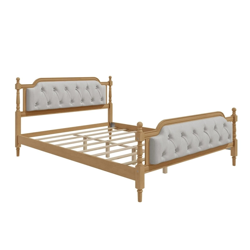 Queen Wood Platform Bed with Tufted Headboard & Handcrafted Design