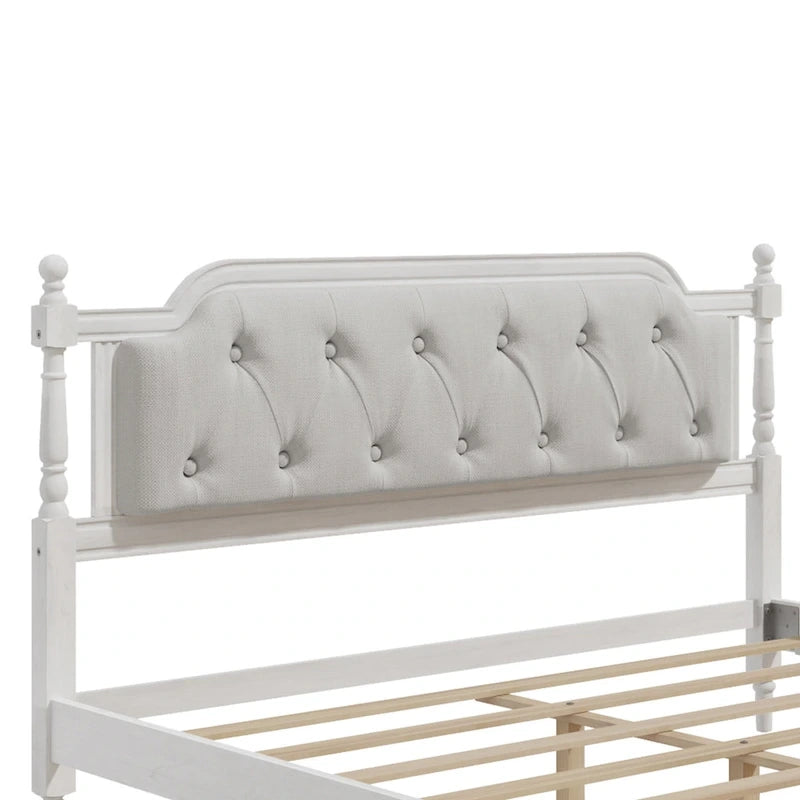 Queen Wood Platform Bed with Tufted Headboard & Handcrafted Design