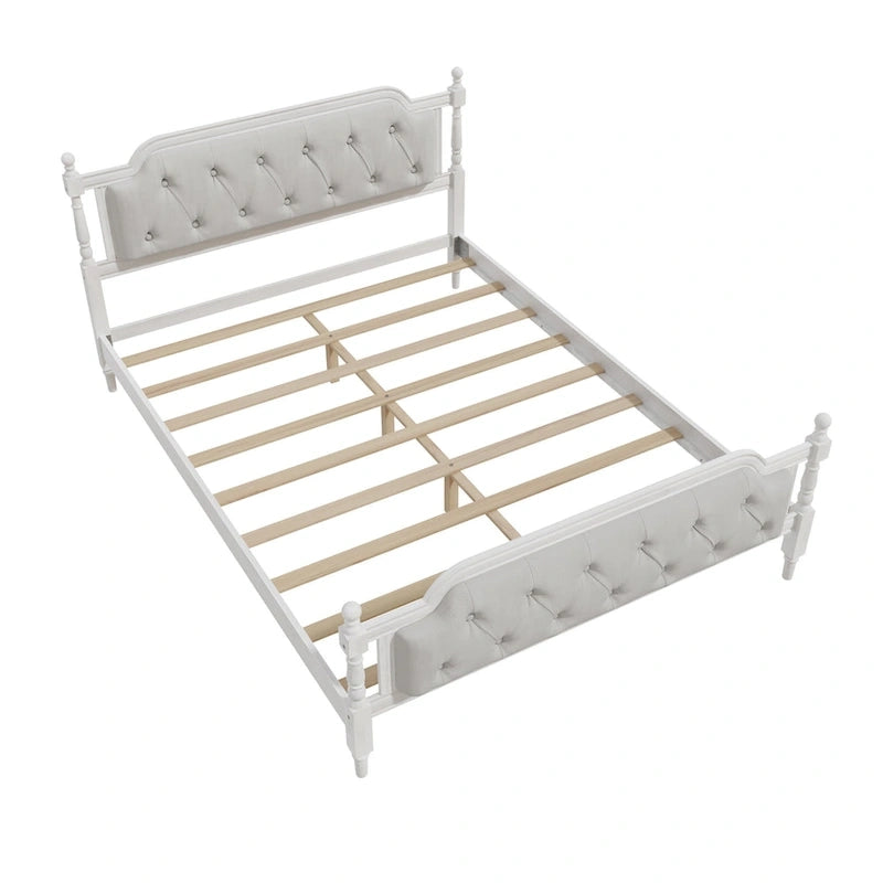 Queen Wood Platform Bed with Tufted Headboard & Handcrafted Design
