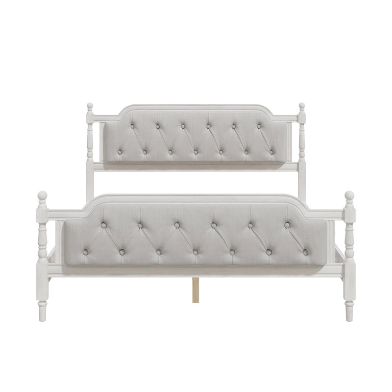 Queen Wood Platform Bed with Tufted Headboard & Handcrafted Design