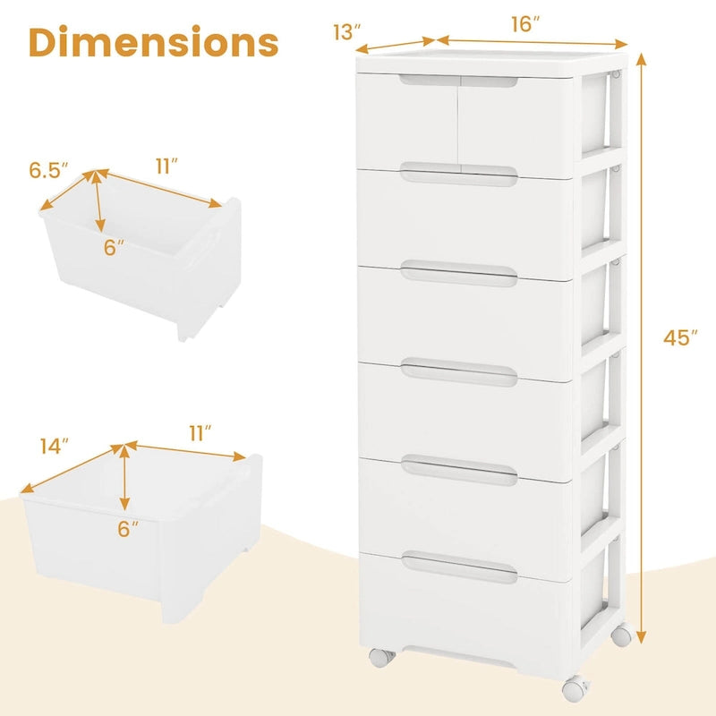 Costway 2 PCS 7-Drawer Plastic Rolling Storage Cart with 4 Universal - See Details