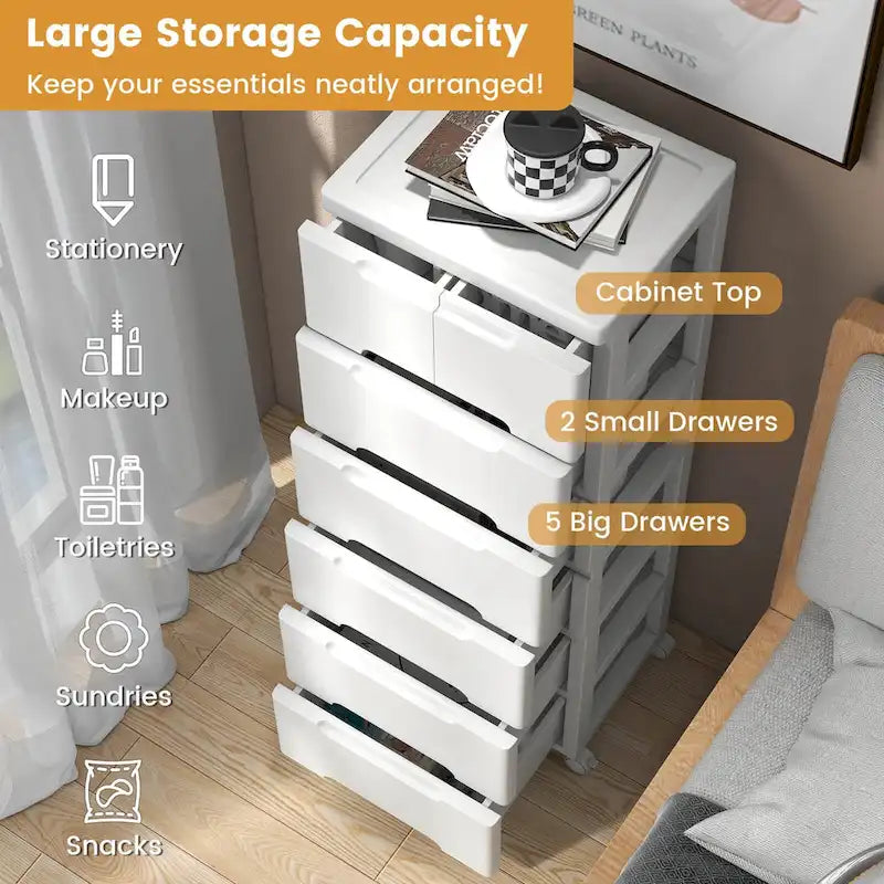 Costway 2 PCS 7-Drawer Plastic Rolling Storage Cart with 4 Universal - See Details