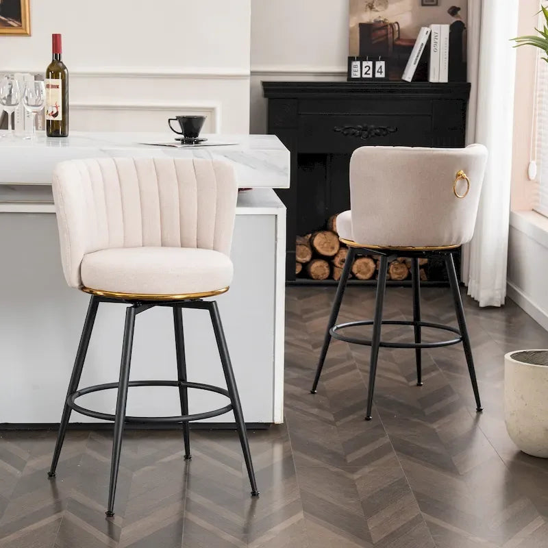 Modern Swivel Bar Stools Set of 2, Performance Upholstered Counter Height Bar Stool with Back for Kitchen, Bar, Dining Room