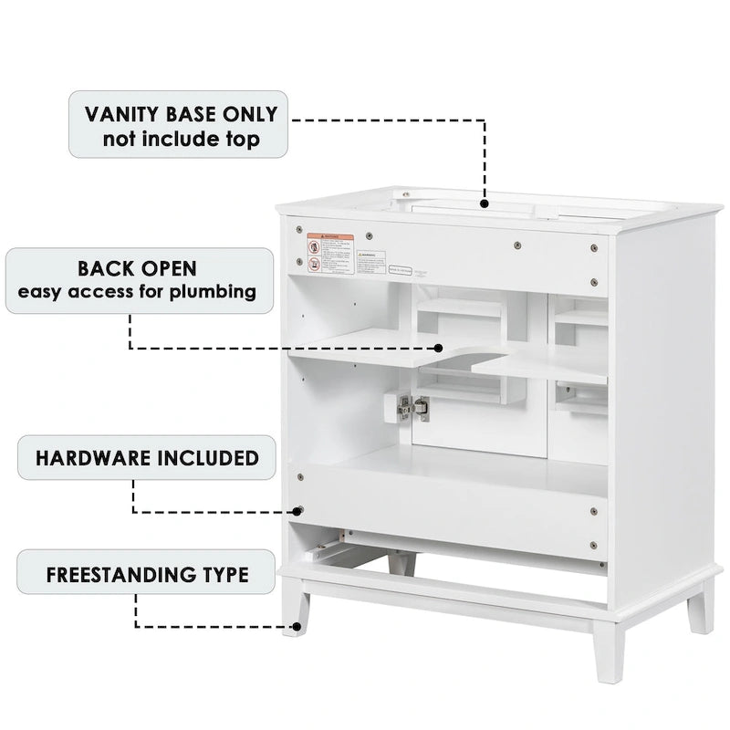 30 Bathroom Floor Storage Cabinet, Bathroom Vanity With Doors, Drawers, Adjustable Shelf Bathroom Cabinet