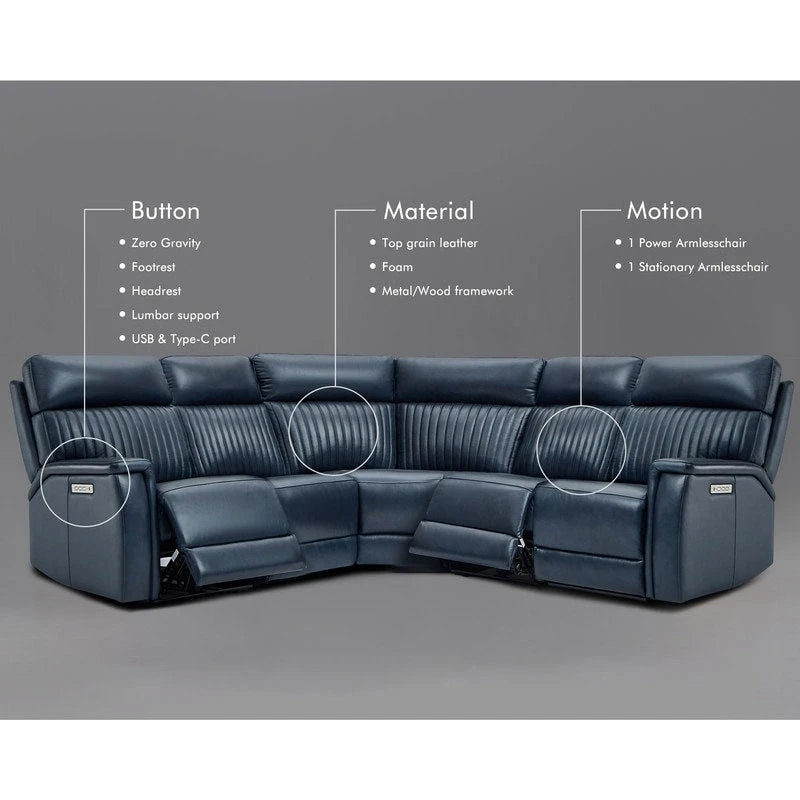 Cole 105 W Genuine Leather Power Reclining sectional sofa with USB&USB-C Port,power armlesschair
