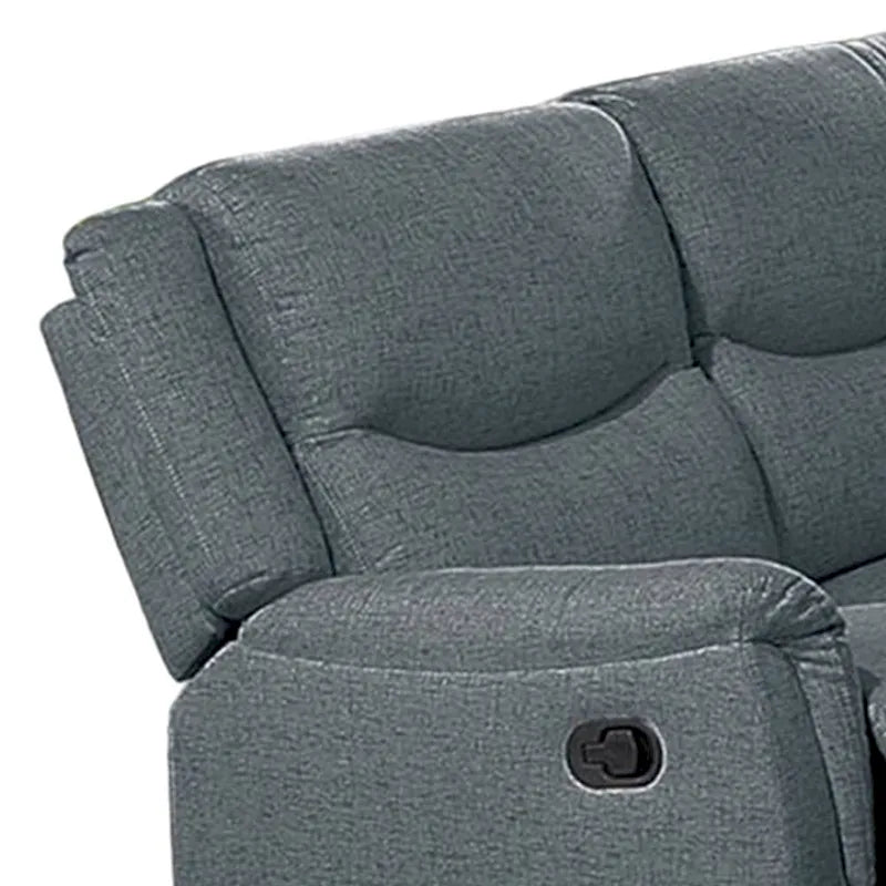 Ammy Manual Recliner Sofa, Pillow Arms, 75in Wood, Gray Faux Burlap