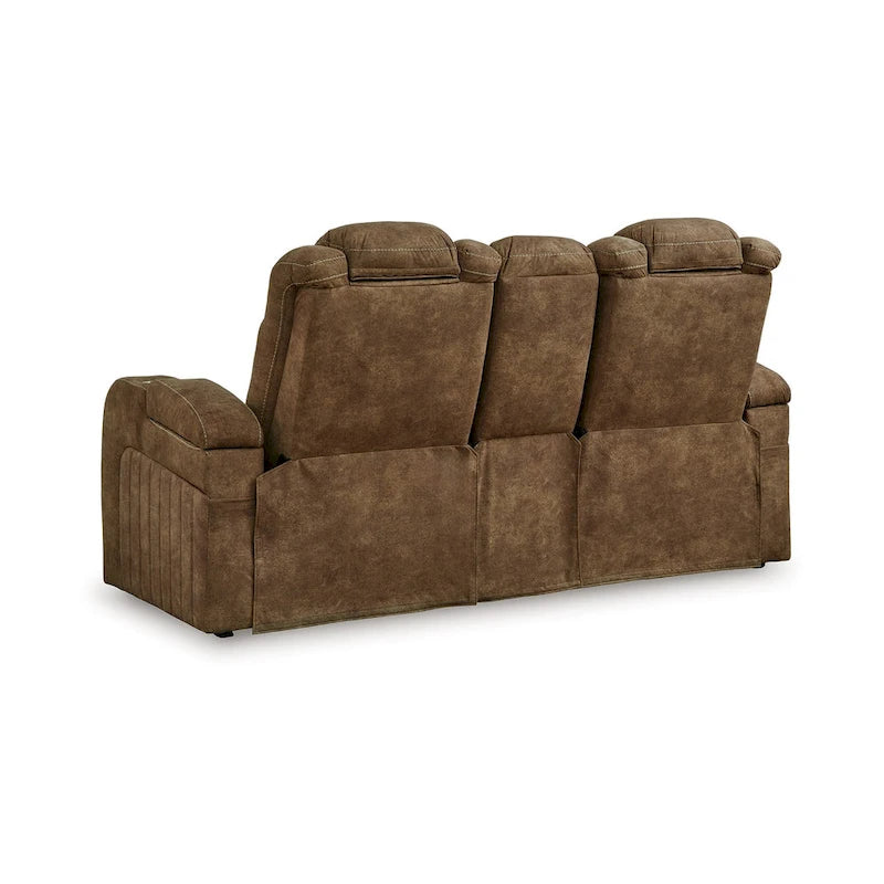 Zane Power Recliner Loveseat, Adjustable Headrest, Gray Faux Nubuck Suede