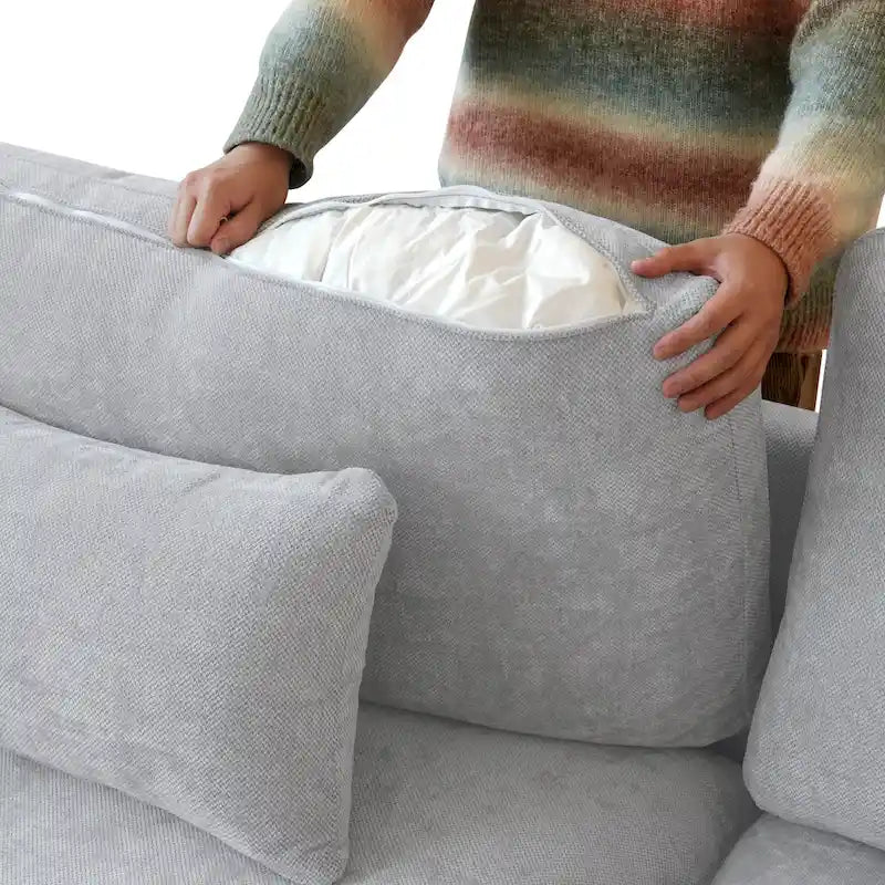 Classic Modern Linen Sectional Modular Sofa 3-Seater with 2 Ottomans, U-shaped Down Filled Cloud Couch with Cushions
