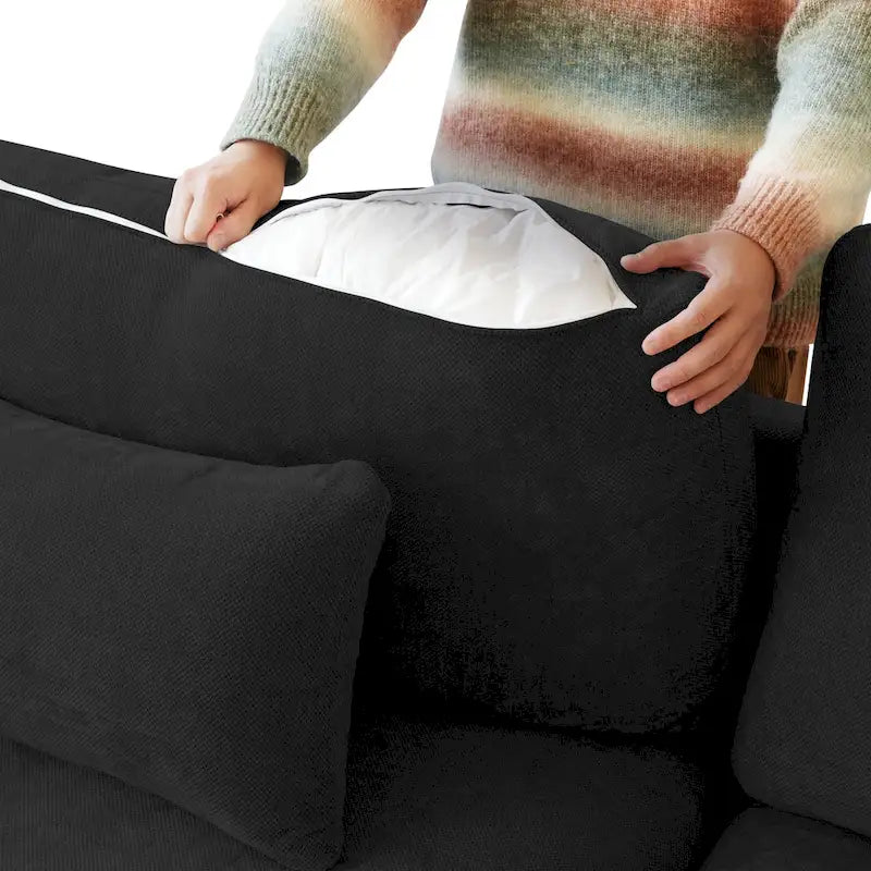 Classic Modern Linen Sectional Modular Sofa 3-Seater with 2 Ottomans, U-shaped Down Filled Cloud Couch with Cushions