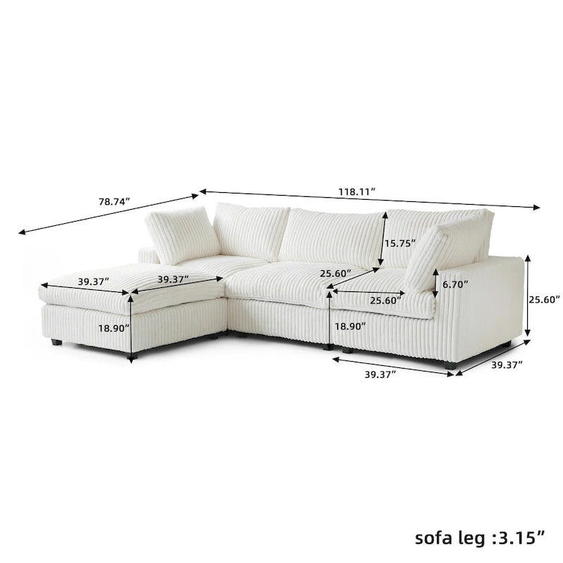 Oversized Deep Plush Cloud Sofa Couch, Modular Sectional Sofa with Ottoman