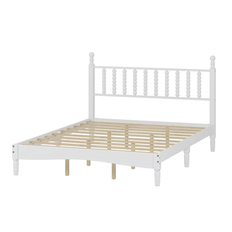 Retro Style Wood Platform Bed with Gourd Shaped Headboard,Queen Size