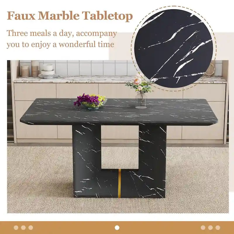 5 Piece Dining Room Set Kitchen Table Set with Square O-Shaped Legs, 4 Upholstered Dining Chairs for 4 People