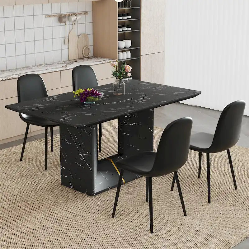 5 Piece Dining Room Set Kitchen Table Set with Square O-Shaped Legs, 4 Upholstered Dining Chairs for 4 People