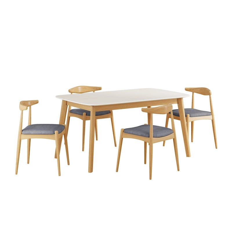 5 Piece Dining Set Wood Kitchen Set with Rectangular Dining Table and 4 Upholstered Chairs for Home Apartment