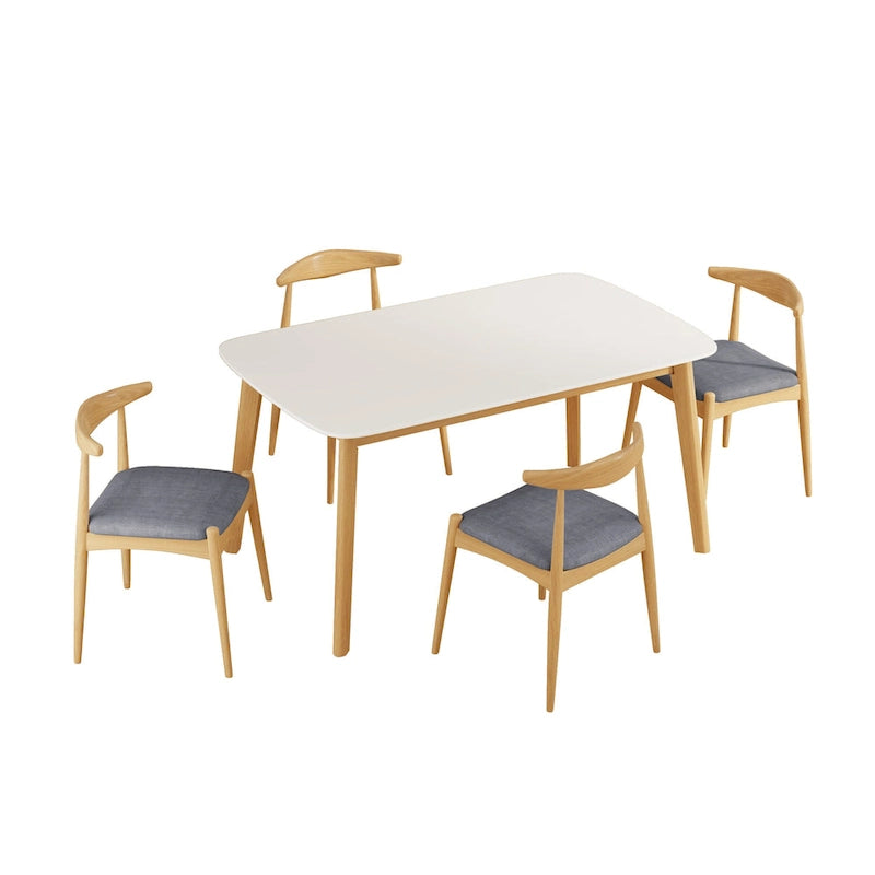 5 Piece Dining Set Wood Kitchen Set with Rectangular Dining Table and 4 Upholstered Chairs for Home Apartment