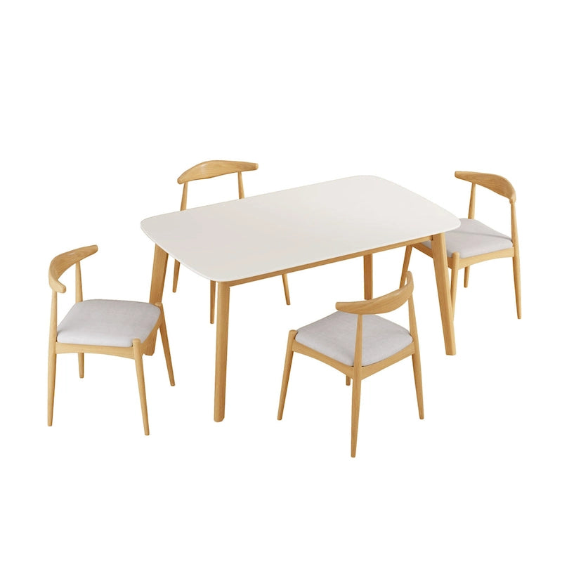 5 Piece Dining Set Wood Kitchen Set with Rectangular Dining Table and 4 Upholstered Chairs for Home Apartment