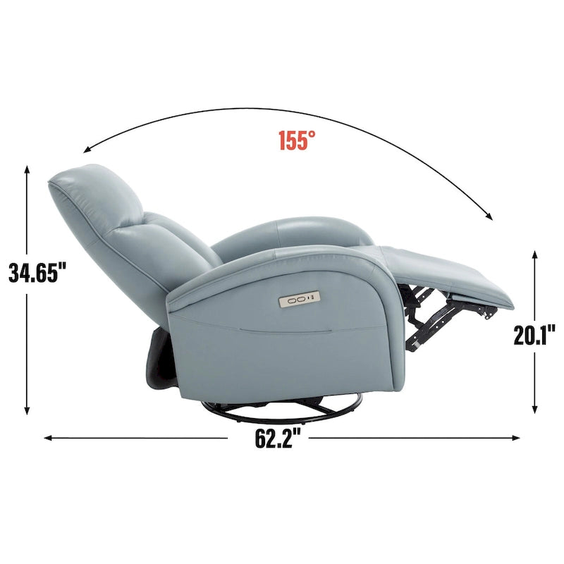 270 Genuine Leather Swivel and Rocker Power Recliner Chair for Elderly, Lving Room Single Sofa w/Lumbar Support & Rolled Arms
