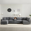 U Shaped Chenille Sofa w/Ottoman,Console,Cup Holder,Wide Seat,USB