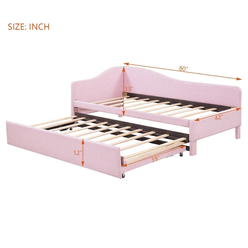Twin Size Upholstered Daybed with Pop Up Trundle