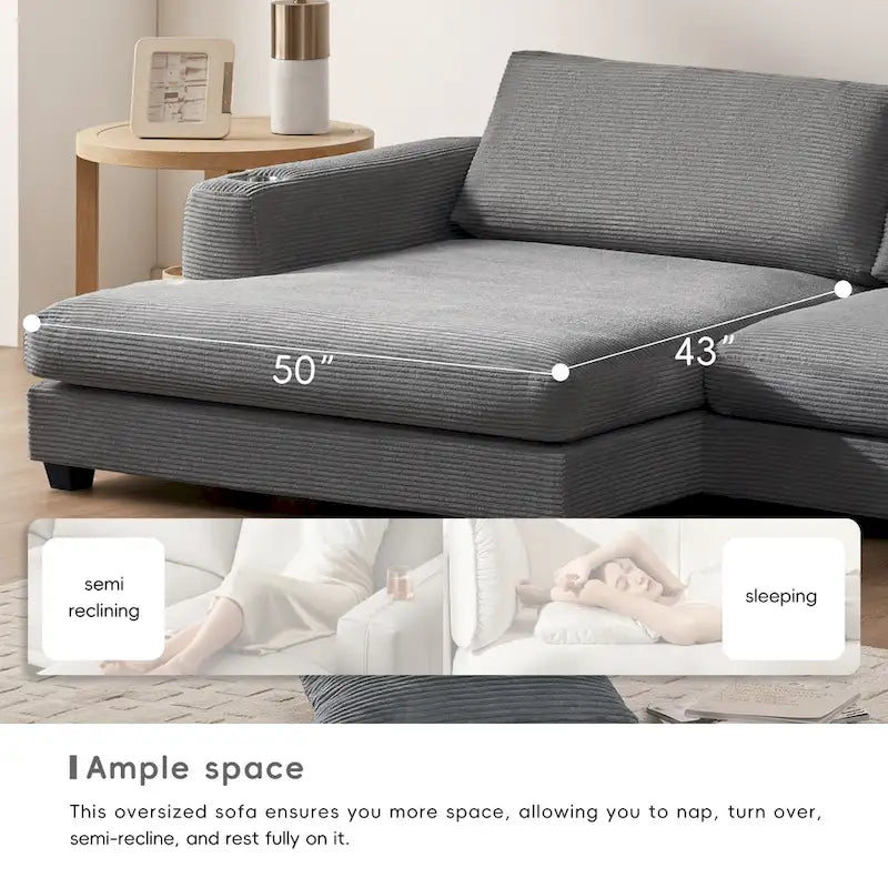 Oversized Corduroy Sectional Sofa,L Shaped Deep Seating Cloud Couch