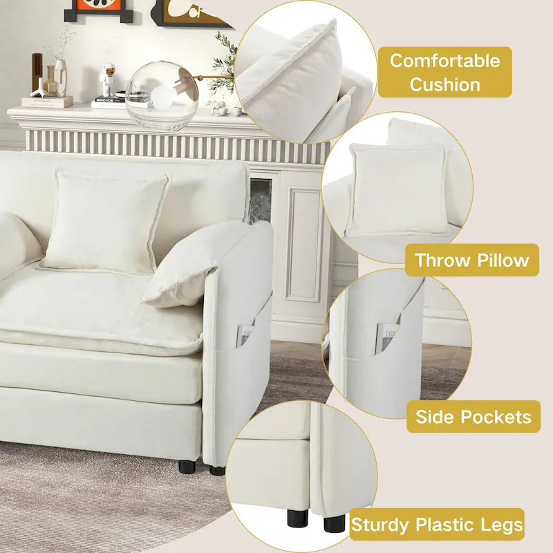 3-Piece Chenille Cloud Sofa & Armchair Set with Deep Seats & 3 Pillows