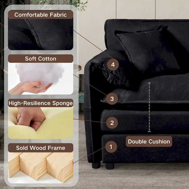 3-Piece Chenille Cloud Sofa & Armchair Set with Deep Seats & 3 Pillows