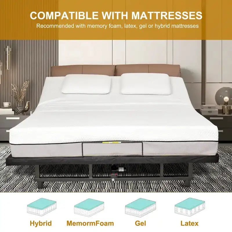 Queen Size Foldable Bed Premium Adjustable Bed Frame with Wireless Remote, USB Charging & Underbed Lighting