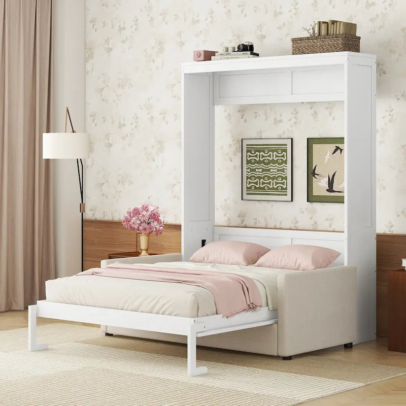 Queen Size Multifunctional Design Murphy Bed with Cushion and Storage Space for Bedroom