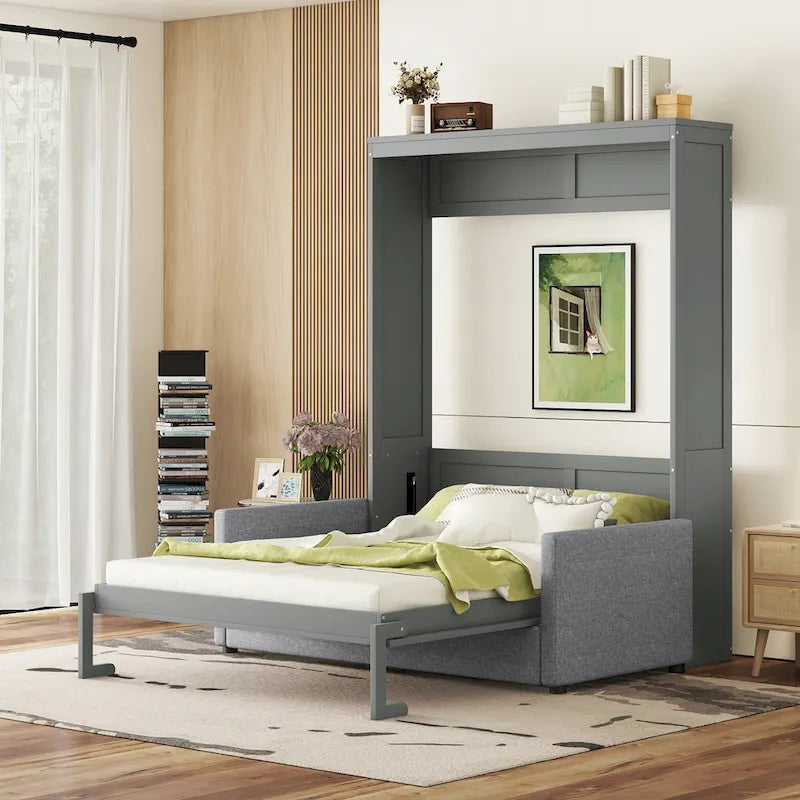 Queen Size Multifunctional Design Murphy Bed with Cushion and Storage Space for Bedroom