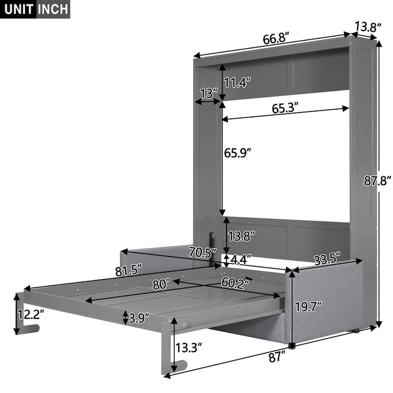 Queen Size Multifunctional Design Murphy Bed with Cushion and Storage Space for Bedroom
