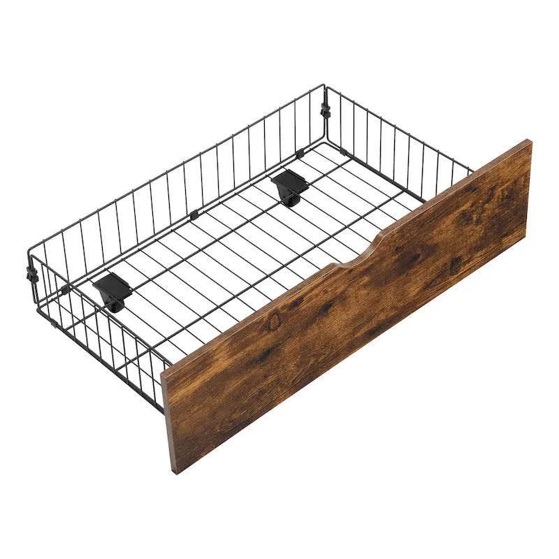 Black Brown King Size Metal Platform Bed with Wooden Headboard, Drawers, and LEDs