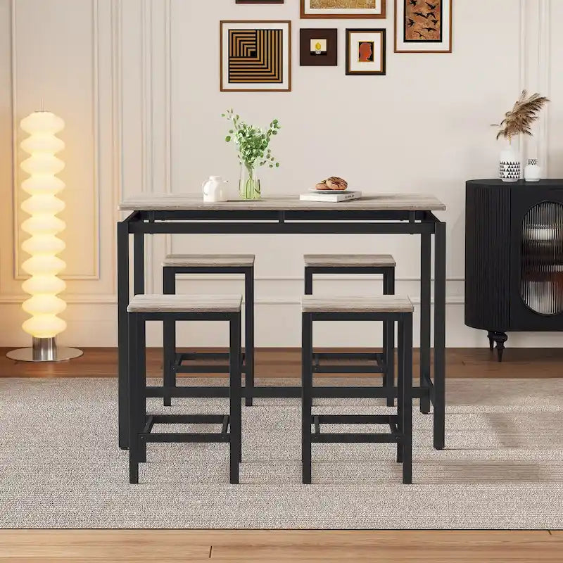 5-Piece Industrial Bar Table Set with Rectangular Table & 4 Chairs