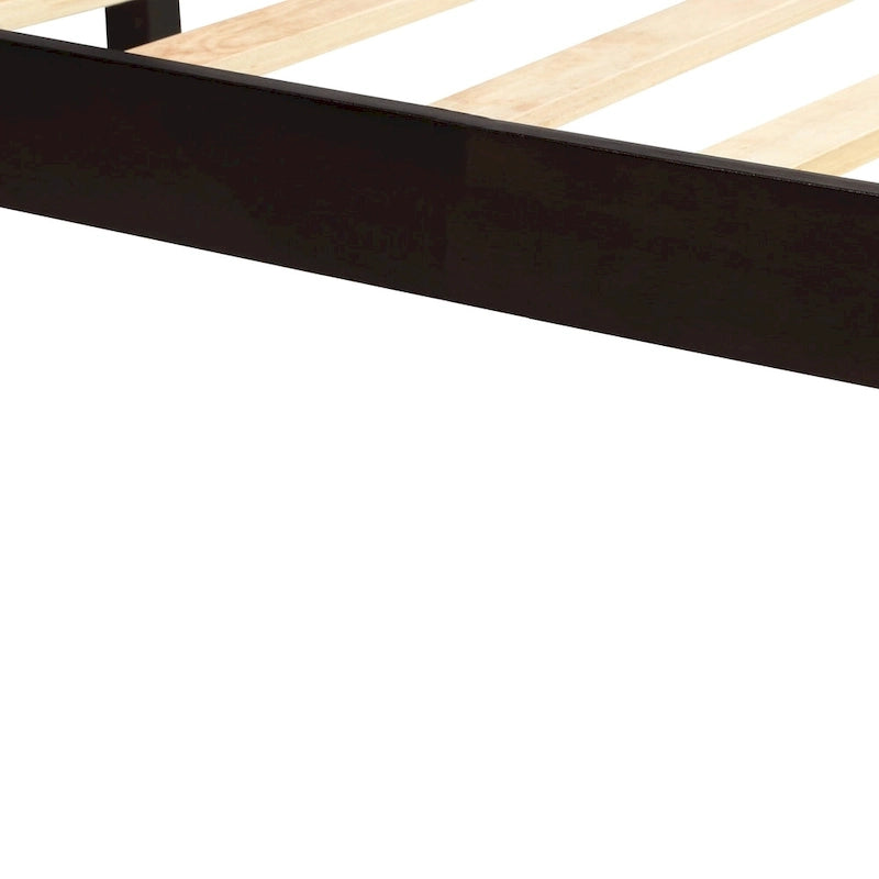 Black Pine Wood Twin Platform Bed Frame with Headboard - Wood Slat Support, No Box Spring Needed, Space-Saving Design