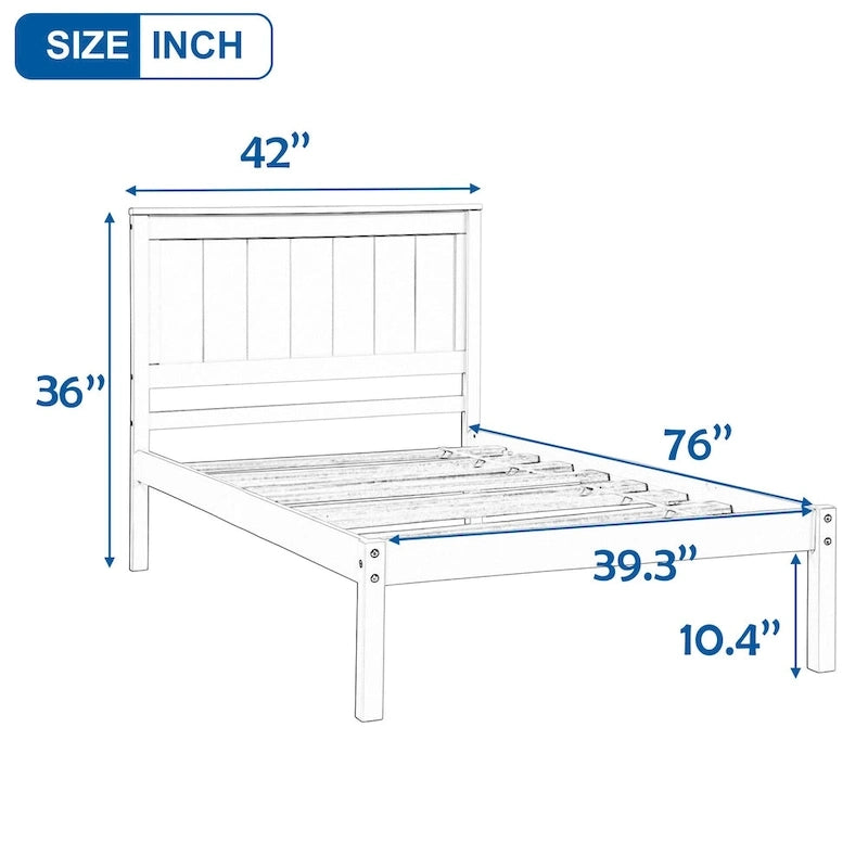 Black Pine Wood Twin Platform Bed Frame with Headboard - Wood Slat Support, No Box Spring Needed, Space-Saving Design