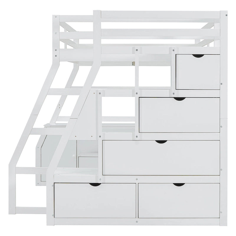 Wood Loft Bed with 7 Drawers 2 Shelves, Ladder and Desk for Kids, Bedroom