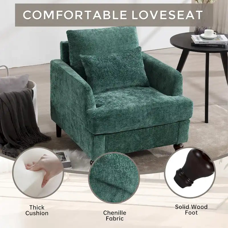 Emerald Modern 29.53 Chenille Upholstered Arm Chair with Solid Wood Frame and Pillows