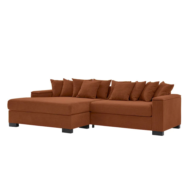 111 Corduroy L-Shaped Sectional Sofa with Convertible Chaise & Storage Arms