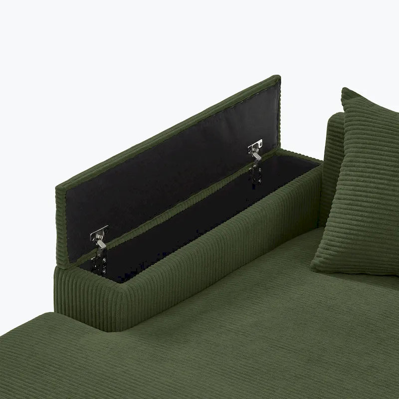 111 Corduroy L-Shaped Sectional Sofa with Convertible Chaise & Storage Arms