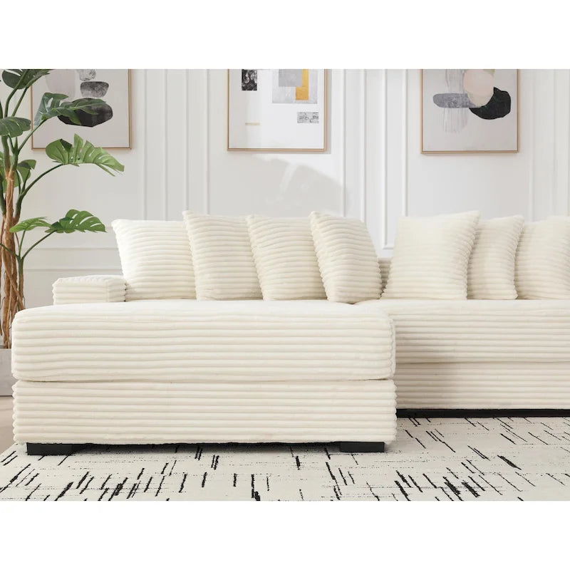 111 Corduroy L-Shaped Sectional Sofa with Left Chaise & 8 Pillows