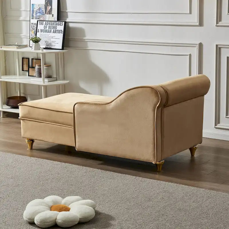 Khaki Modern 60.6 Velvet Upholstered Chaise Lounge Chair with Metal Legs and Storage