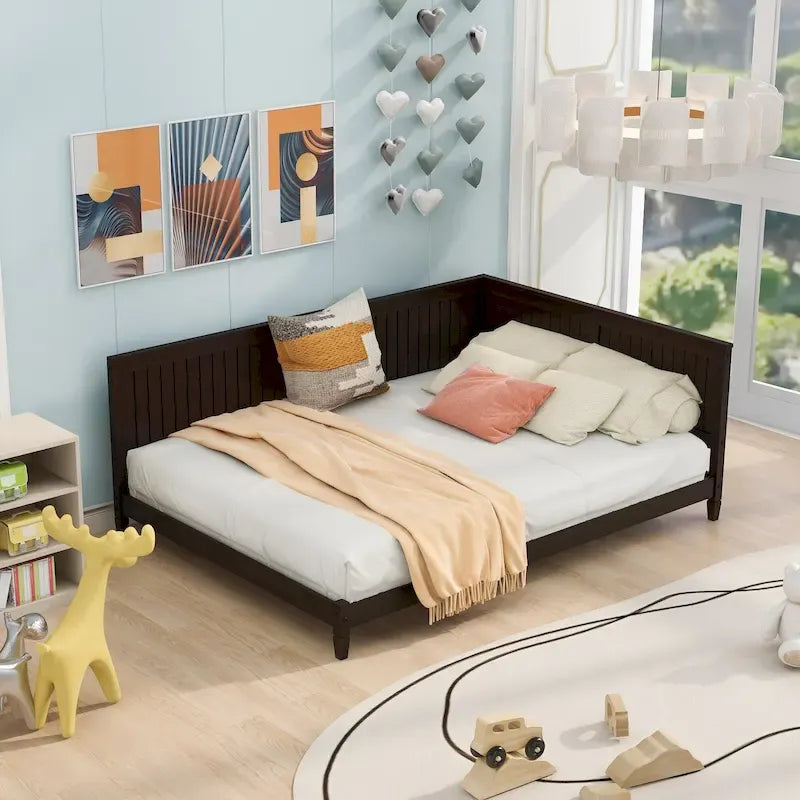 Wooden Daybed with Backrest & Armrest
