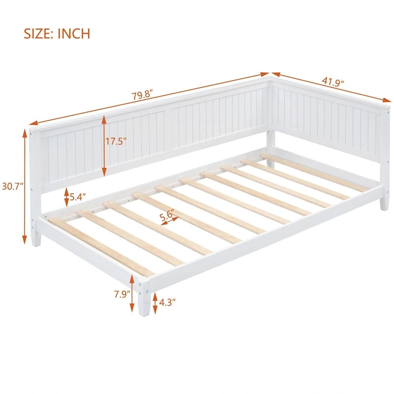 Wooden Daybed with Backrest & Armrest