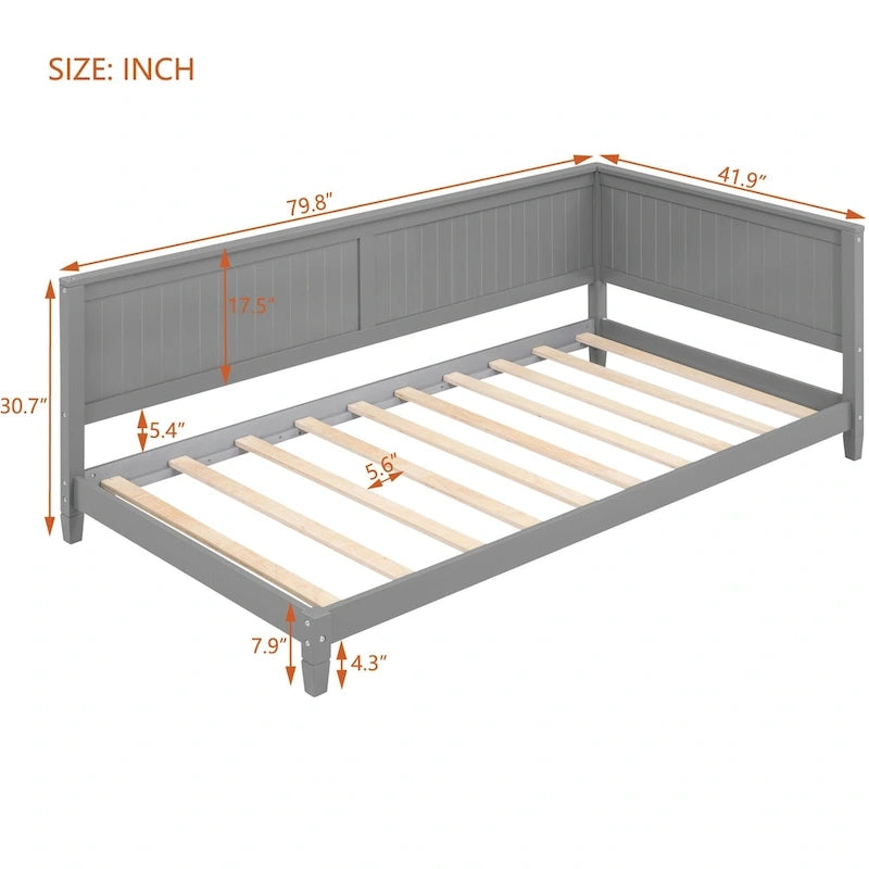 Wooden Daybed with Backrest & Armrest