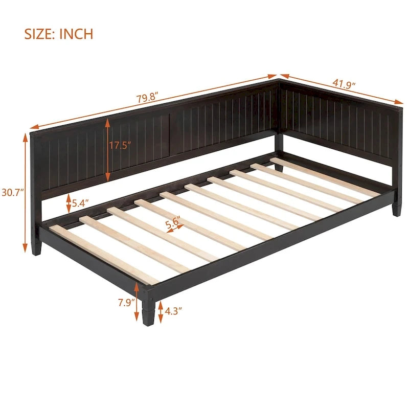 Wooden Daybed with Backrest & Armrest
