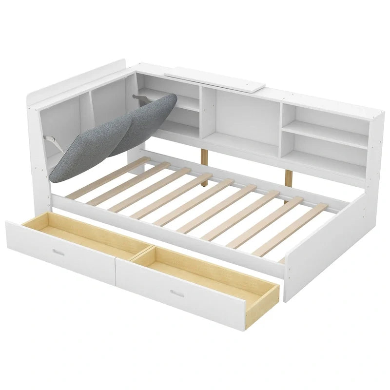 King Size Upholstered Bed with Storage Headboard and Trundle