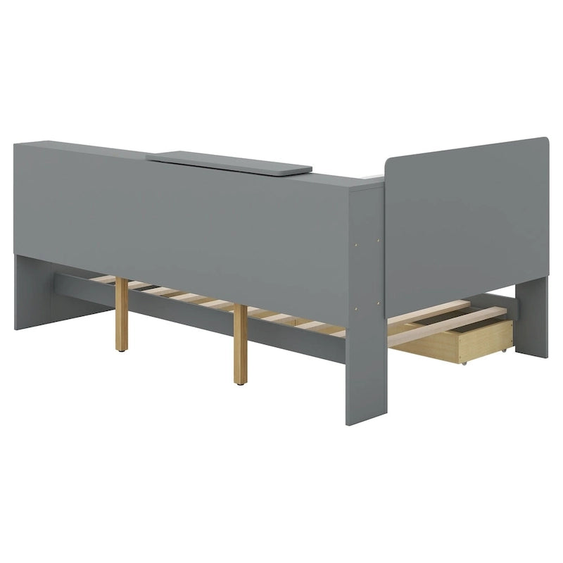 King Size Upholstered Bed with Storage Headboard and Trundle