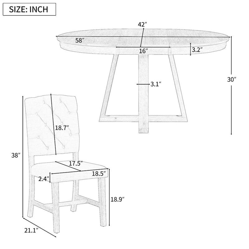 Walnut 5-Piece Wooden Dining Table Set with Expandable Round Table & 4 Chairs